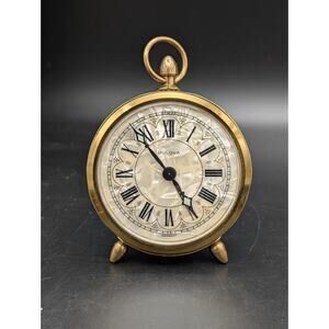 Bulova MCM Alarm Clock MOP Dial West Germany Filigree Brass - Ticks/Need Repair